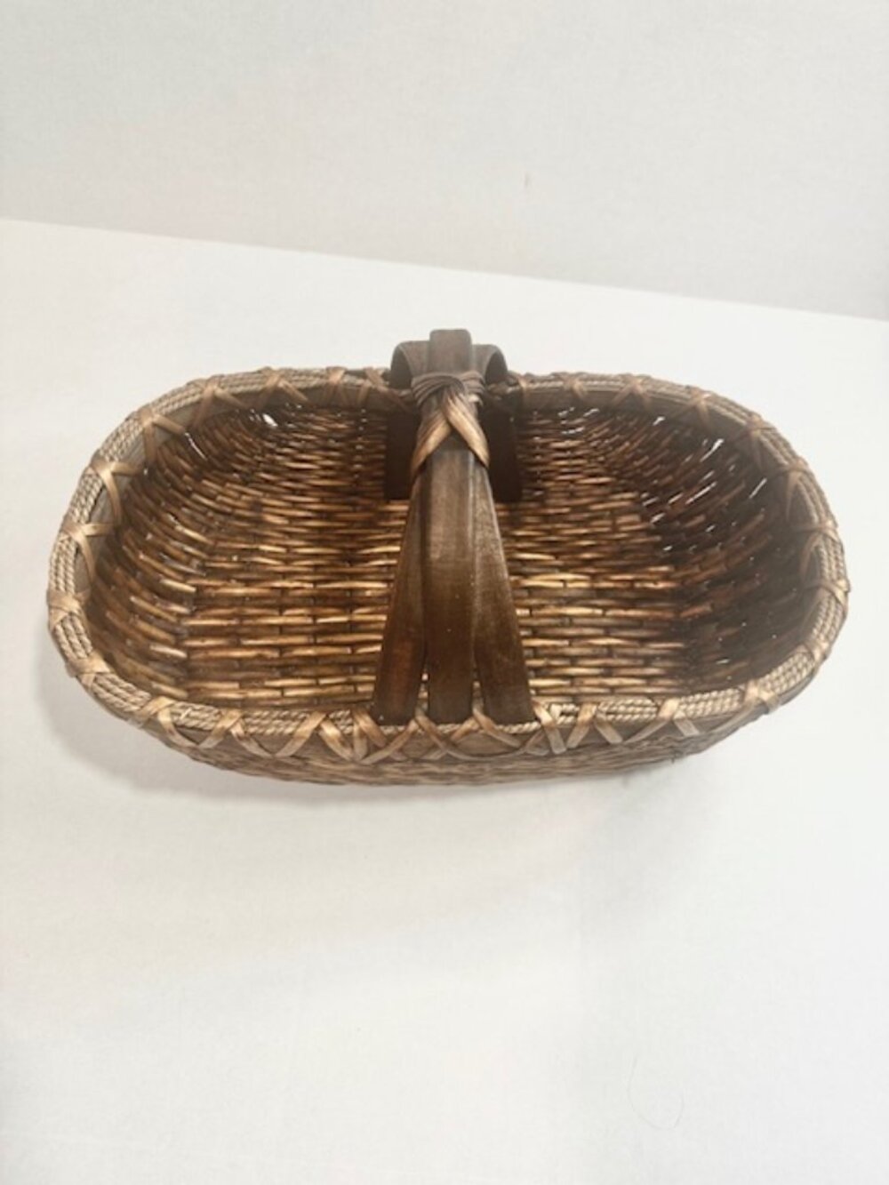 Wicker Triple-arch Wooden Handle Basket Rustic Home Decor Storage Brown 16" Long